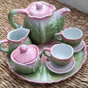 Miniature Cabbage Tea Set 10 Piece Set Porcelain Miniature Tea Set Child Easter